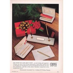 1972 Cross Pens Pencils Vintage Christmas Tree Print Ad Gold Filled Wall Decor